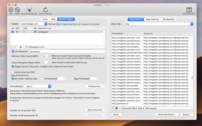 URL Extractor 4.6 is optimized for macOS Mojave