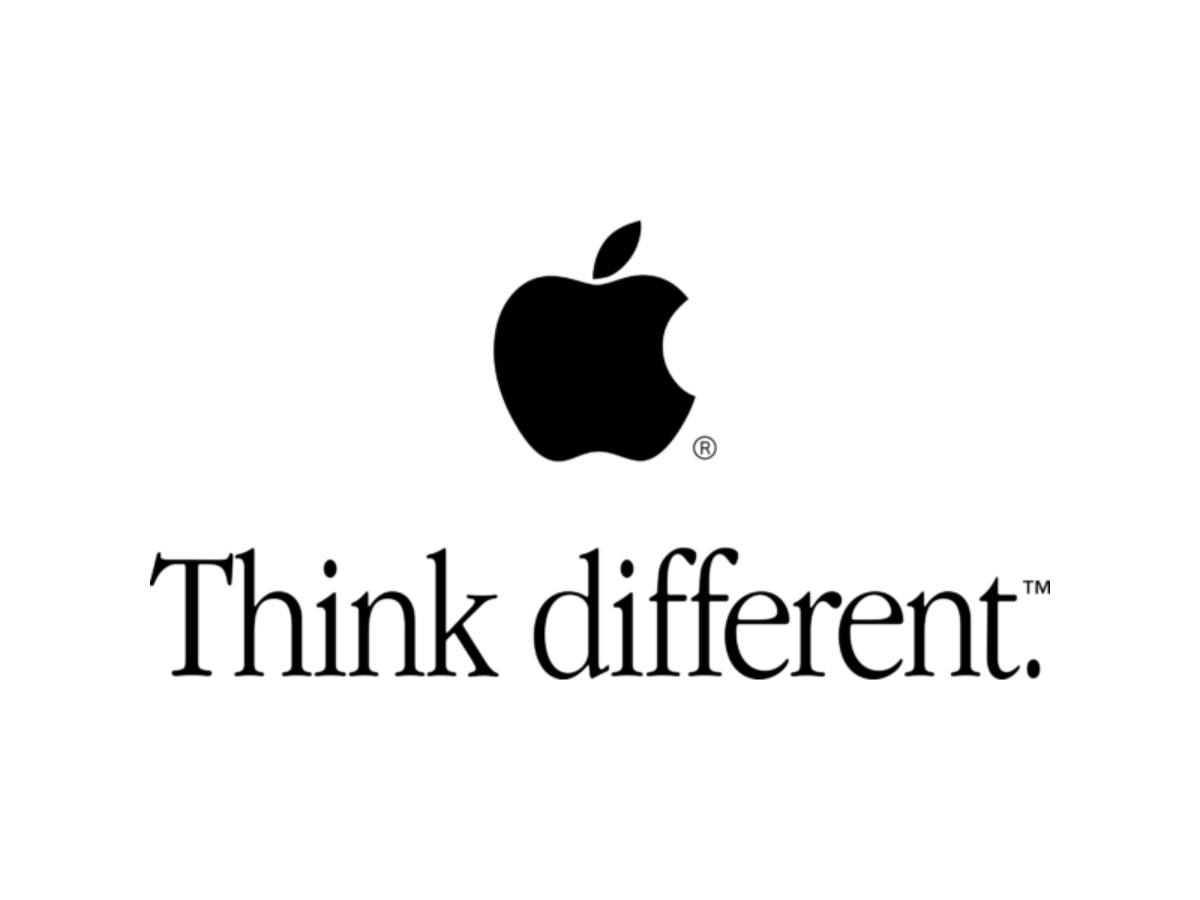 Think logo. Логотип Apple. Слоган Apple. Apple думай иначе. Девиз компании Apple.