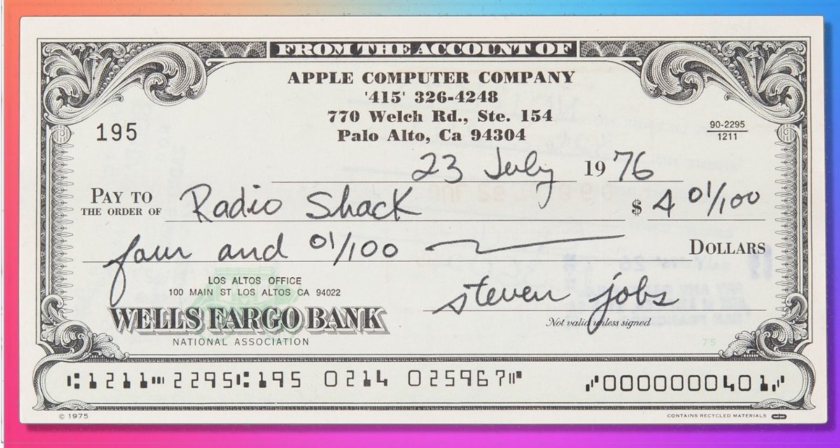 Check filled out and signed by the late Steve Jobs is up for bid by RRAuction