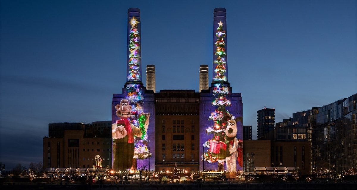 Wallace & Gromit bring Christmas cheer to London’s Battersea Power Station